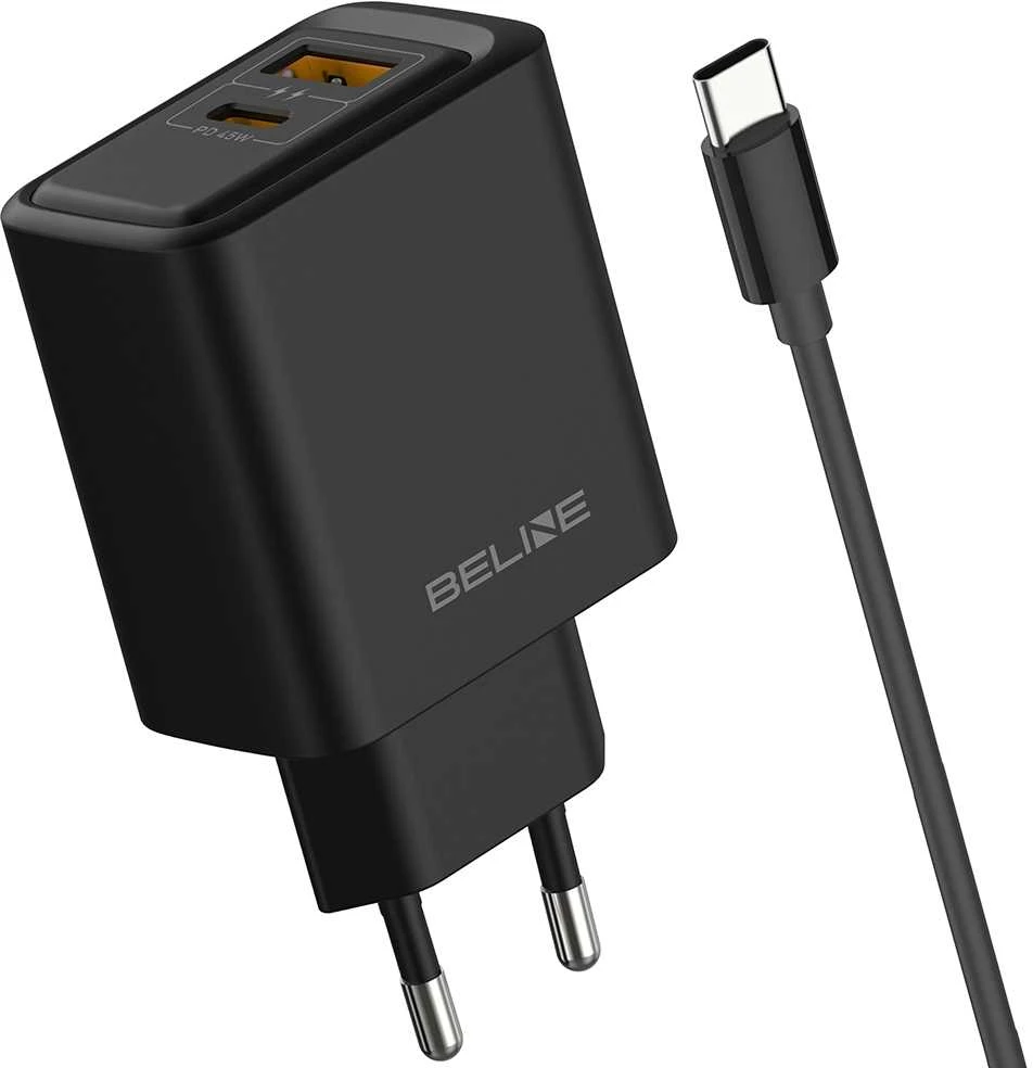 Laidinis įkroviklis Beline 45W USB-A/USB-C + cable USB-C BLN2CB45C juodos spalvos