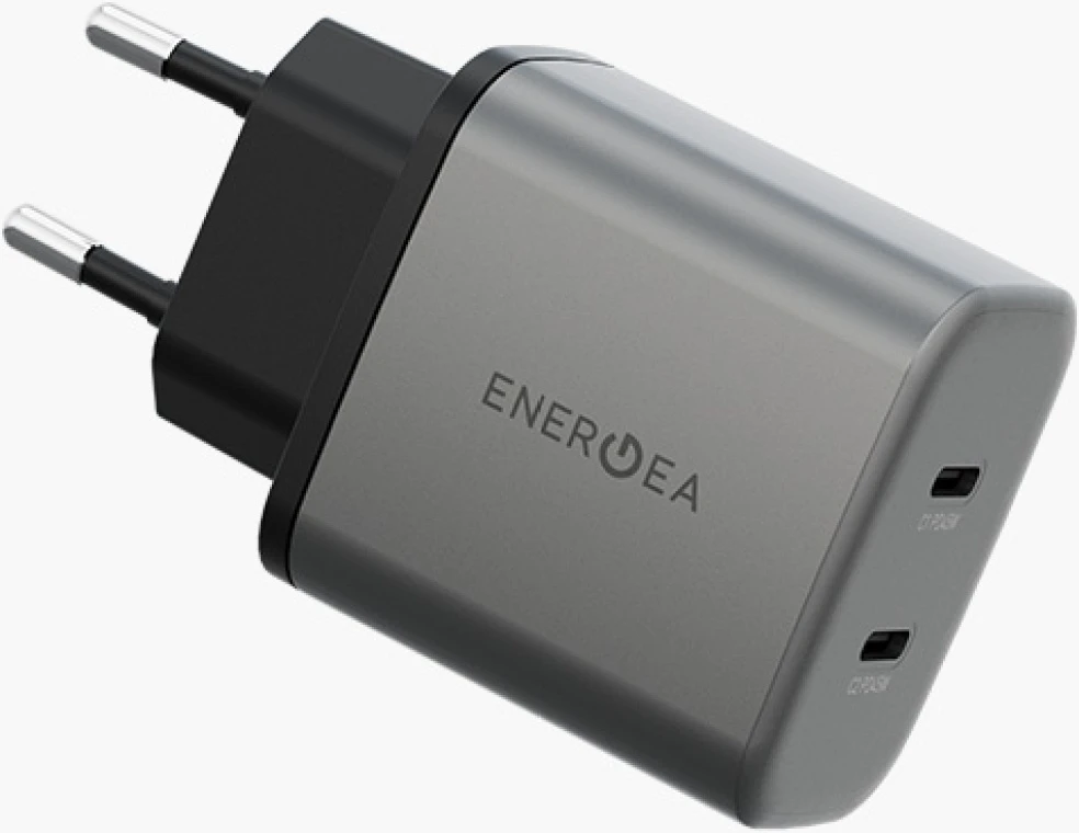 Laidinis įkroviklis Energea Ampcharge GaN45 2xUSB-C PD/PPS/QC3.0 45W pilkas