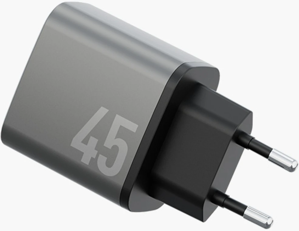 Laidinis įkroviklis Energea Ampcharge GaN45 2xUSB-C PD/PPS/QC3.0 45W pilkas