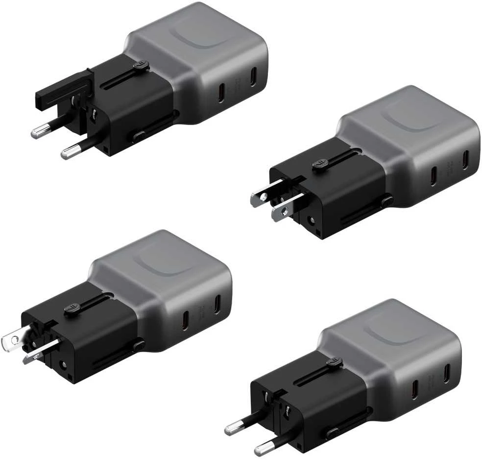 Laidinis įkroviklis Energea TravelGo Adapteris 45 2xUSB-C 45W graphite-juodos spalvos