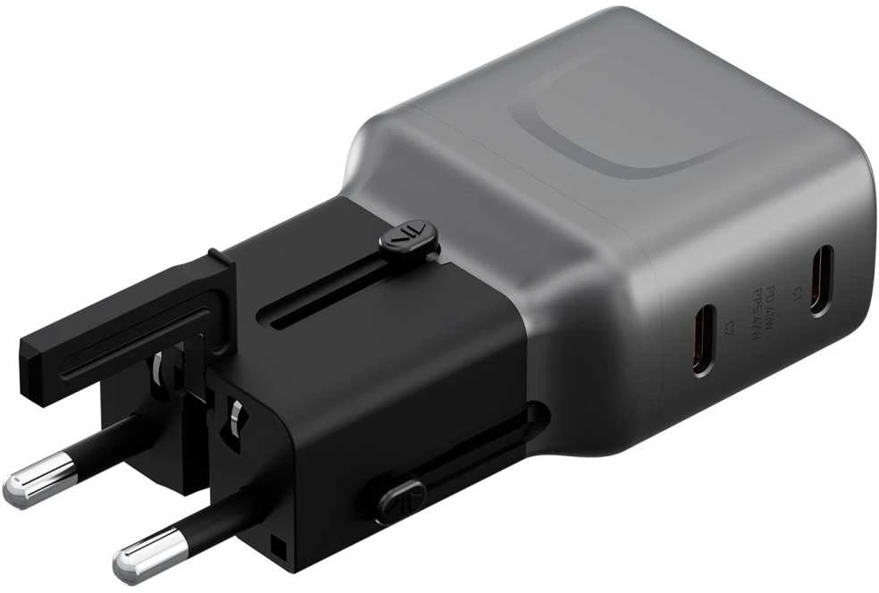 Laidinis įkroviklis Energea TravelGo Adapteris 45 2xUSB-C 45W graphite-juodos spalvos