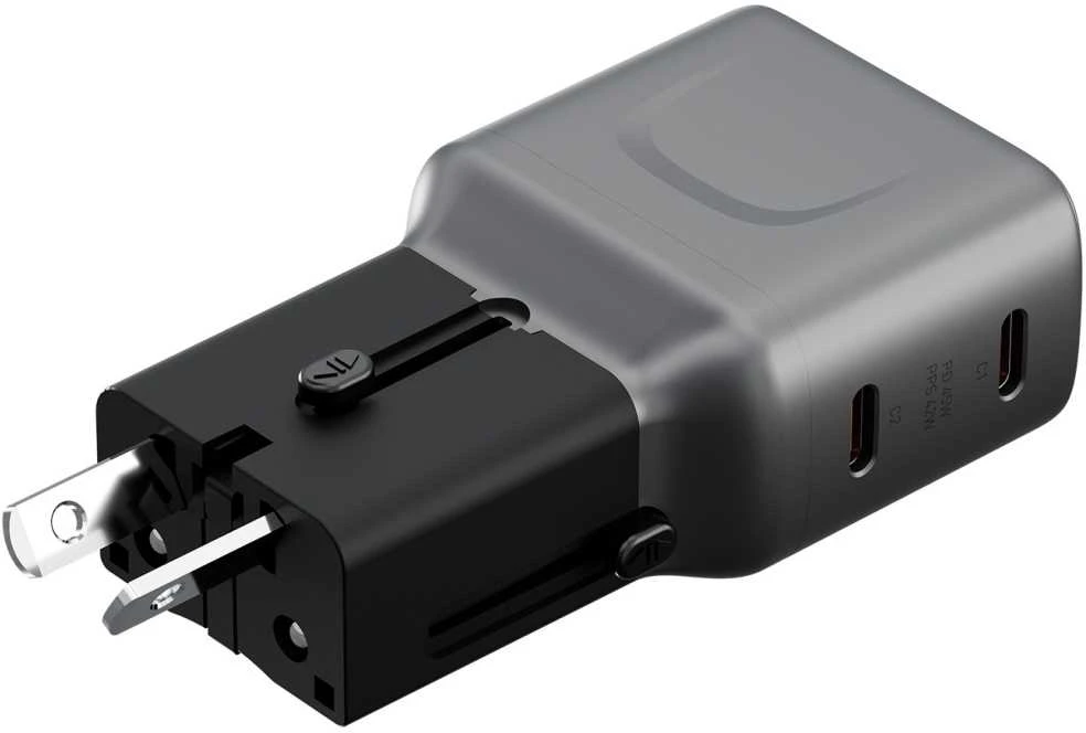 Laidinis įkroviklis Energea TravelGo Adapteris 45 2xUSB-C 45W graphite-juodos spalvos