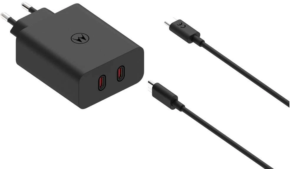 Sieninis įkroviklis Motorola TurboPower 125W dvigubas 2x USB-C su laidu USB-C 1m juodos spalvos