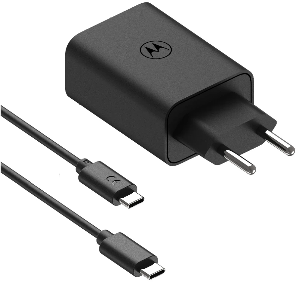 Įkroviklis Motorola TurboPower 50W dvigubas USB-C/USB-A su USB-C laidu 1m juodos spalvos