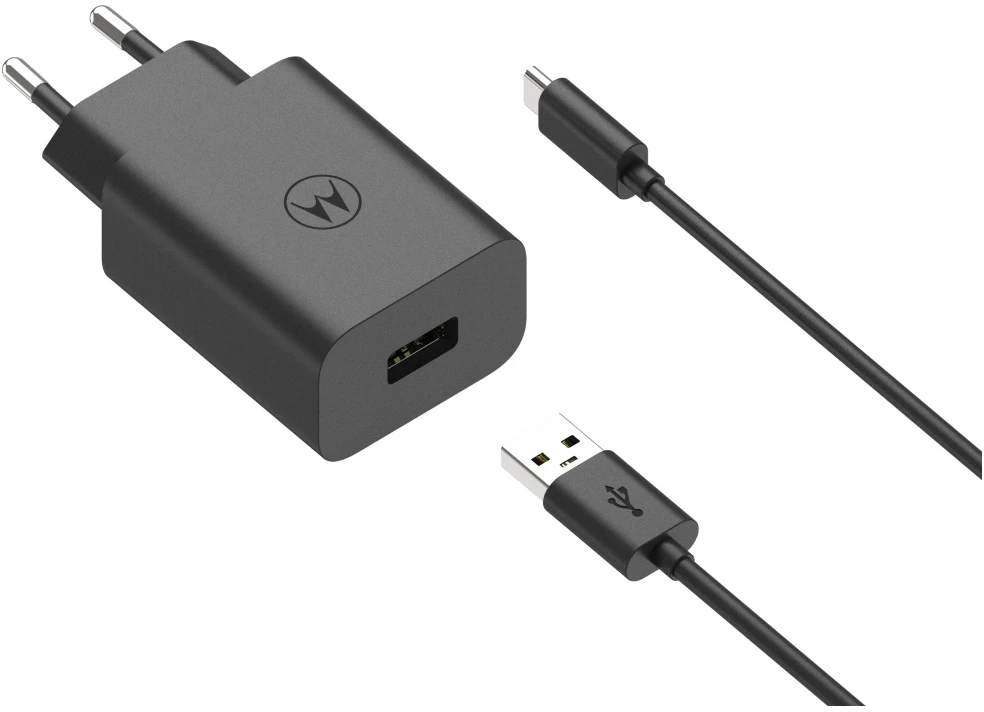 Sieninis įkroviklis „Motorola TurboPower“ 33 W USB-A su laidu USB-A į USB-C 1 m juodos spalvos