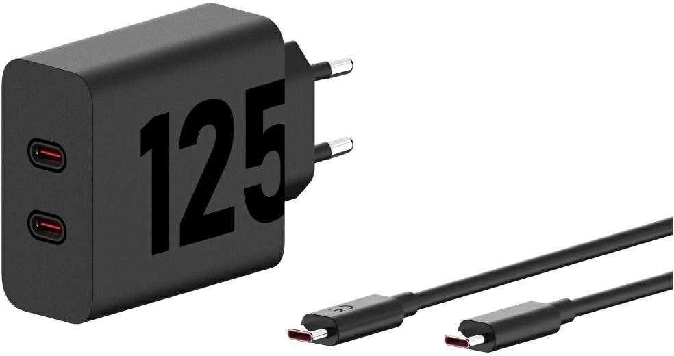 Sieninis įkroviklis Motorola TurboPower 125W dvigubas 2x USB-C su laidu USB-C 1m juodos spalvos