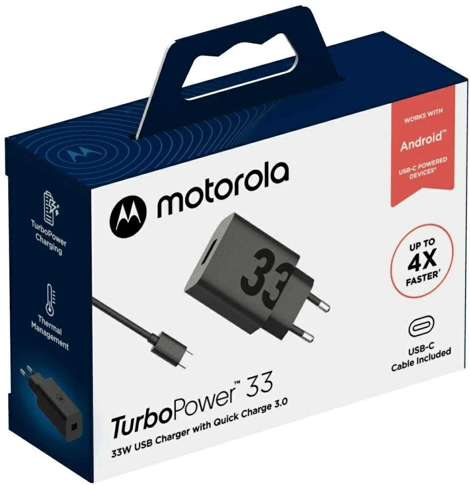 Sieninis įkroviklis „Motorola TurboPower“ 33 W USB-A su laidu USB-A į USB-C 1 m juodos spalvos
