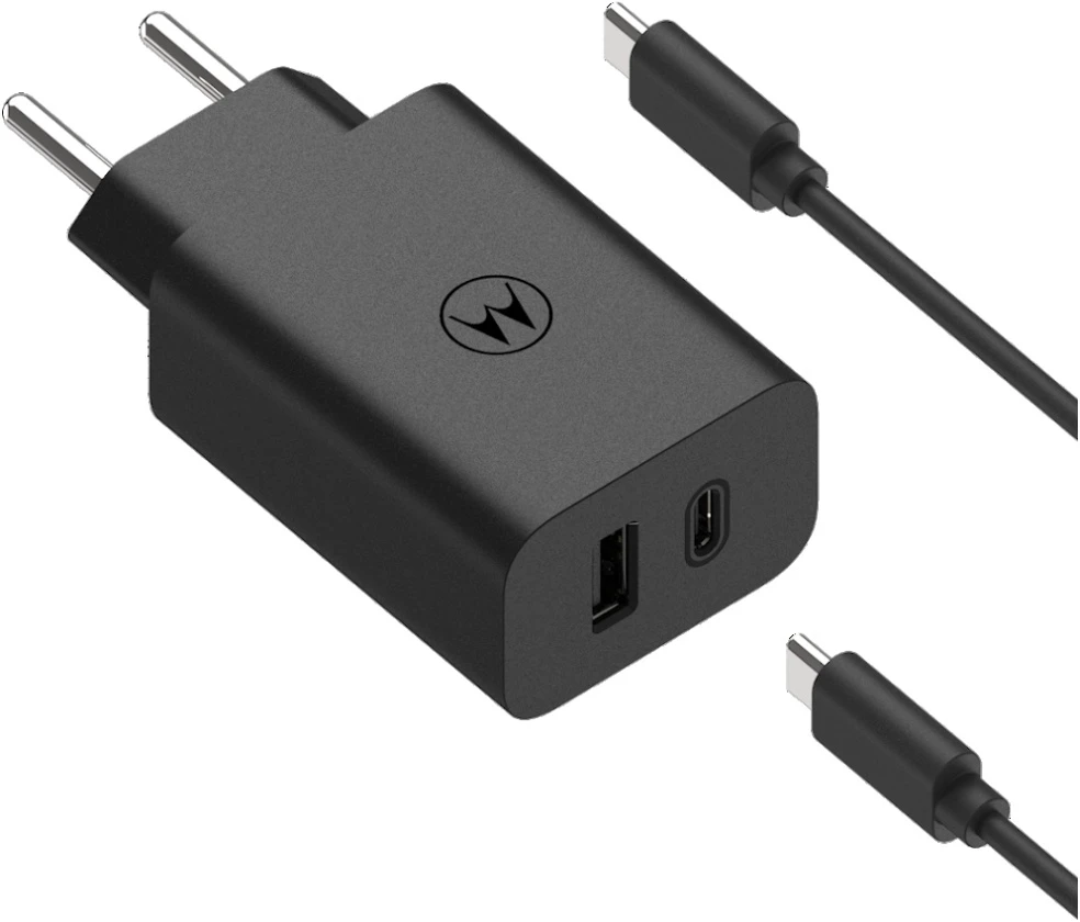 Įkroviklis Motorola TurboPower 50W dvigubas USB-C/USB-A su USB-C laidu 1m juodos spalvos