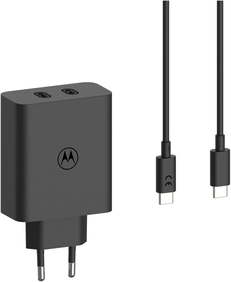 Sieninis įkroviklis Motorola TurboPower 125W dvigubas 2x USB-C su laidu USB-C 1m juodos spalvos
