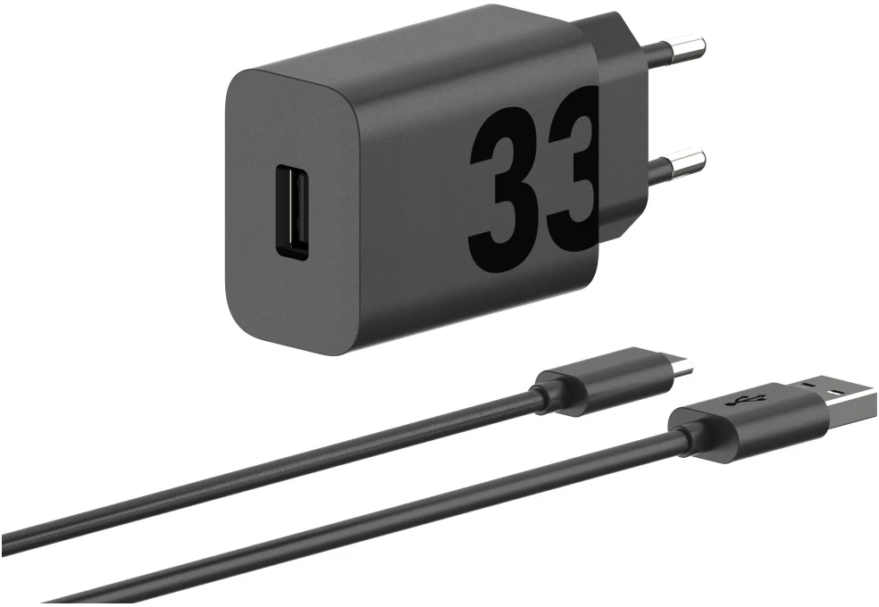 Sieninis įkroviklis „Motorola TurboPower“ 33 W USB-A su laidu USB-A į USB-C 1 m juodos spalvos