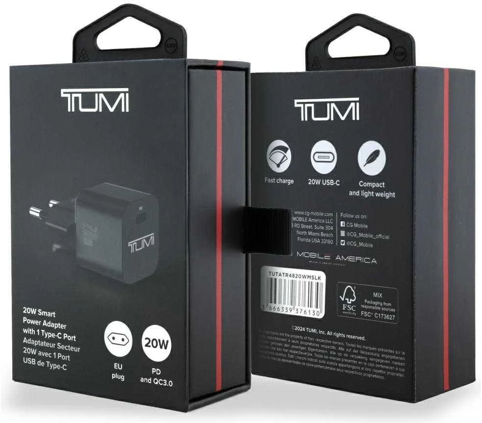 Laidinis įkroviklis TUMI Smart Power 20W USB-C juodos spalvos