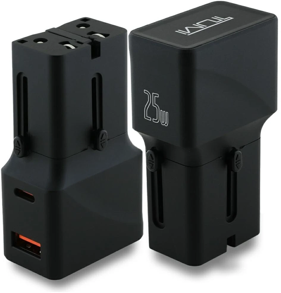 Power Charger TUMI Kelioninis įkroviklis 25W USB-C / USB-A juodos spalvos
