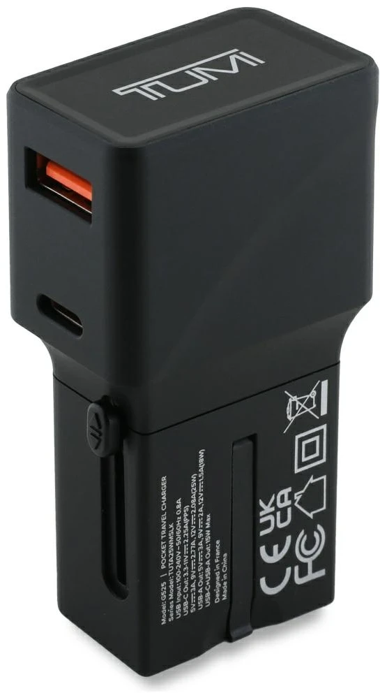 Power Charger TUMI Kelioninis įkroviklis 25W USB-C / USB-A + Cable USB-C/USB-C juodos spalvos
