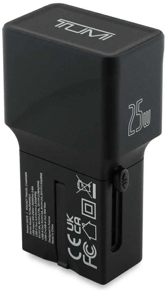 Power Charger TUMI Kelioninis įkroviklis 25W USB-C / USB-A + Cable USB-C/USB-C juodos spalvos