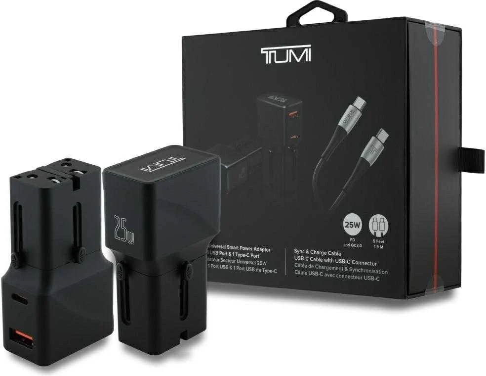 TUMI 25W kelioninis adapteris su USB-C ir USB-A jungtimis