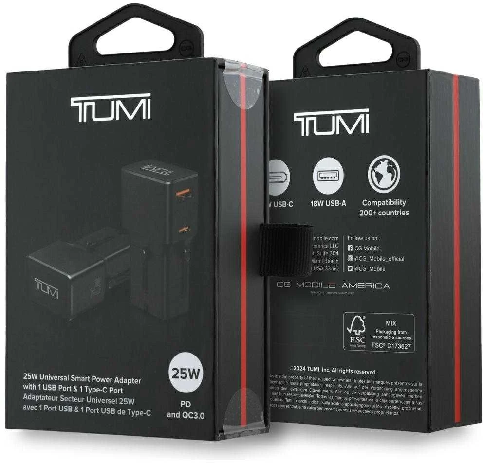 Power Charger TUMI Kelioninis įkroviklis 25W USB-C / USB-A juodos spalvos