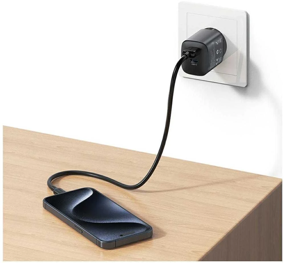 Laidinis įkroviklis USAMS CC290 T66 45W GaN 1xUSB-A 1xUSB-C sidabrinis