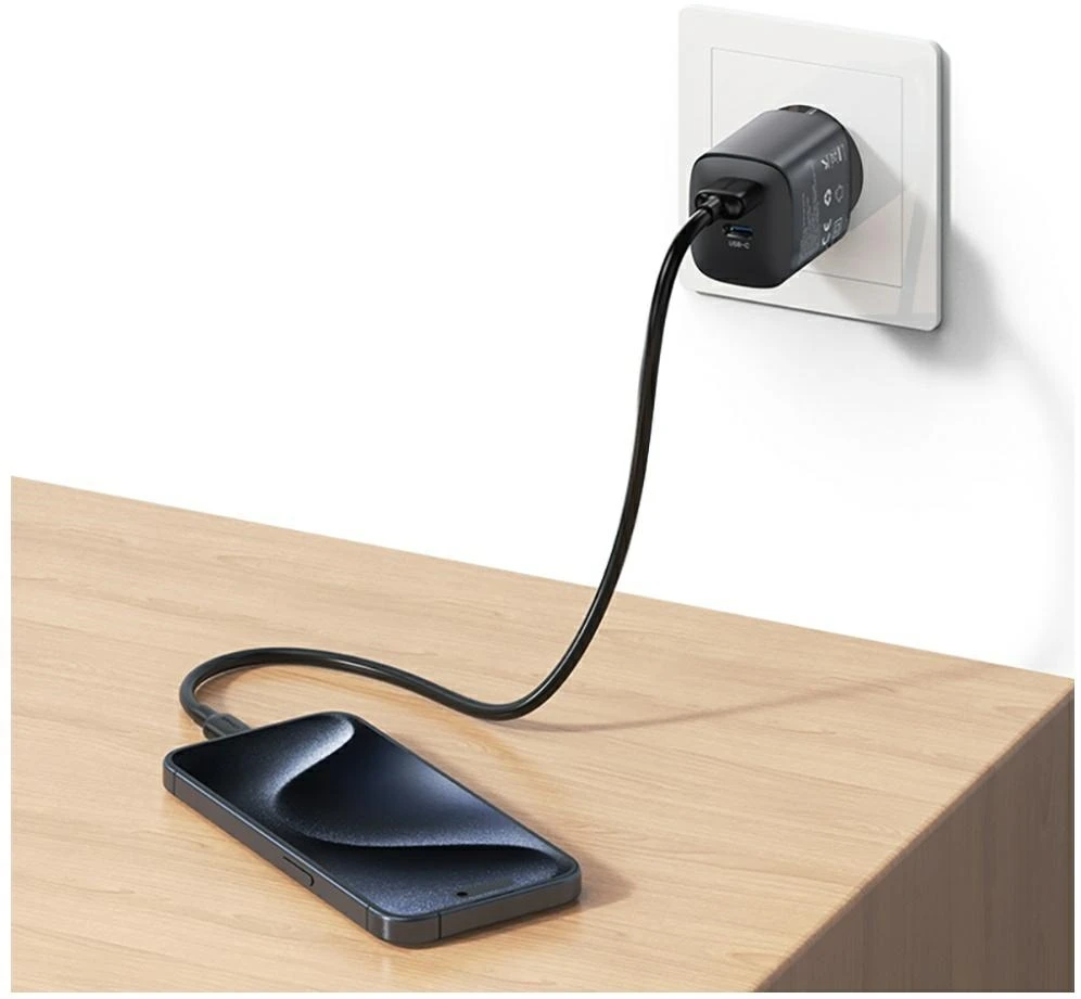 Laidinis įkroviklis USAMS CC290 T66 45W GaN 1xUSB-A 1xUSB-C sidabrinis