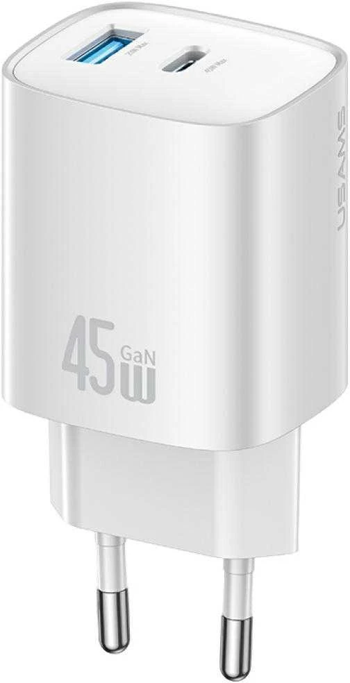 Laidinis įkroviklis USAMS CC290 T66 45W GaN 1xUSB-A 1xUSB-C sidabrinis