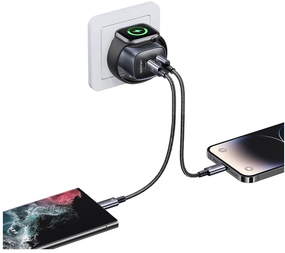 Laidinis įkroviklis USAMS CC293 T67 20W iWatch 1xUSB-C 1xUSB-A tarnish