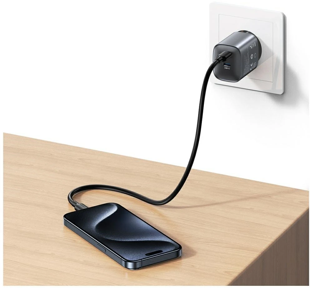 Laidinis įkroviklis USAMS CC305 T66 45W GaN 2xUSB-C tarnish