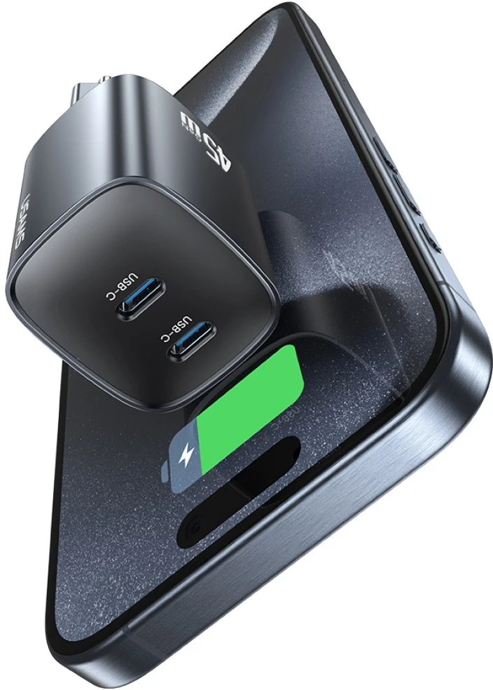 Laidinis įkroviklis USAMS CC305 T66 45W GaN 2xUSB-C tarnish