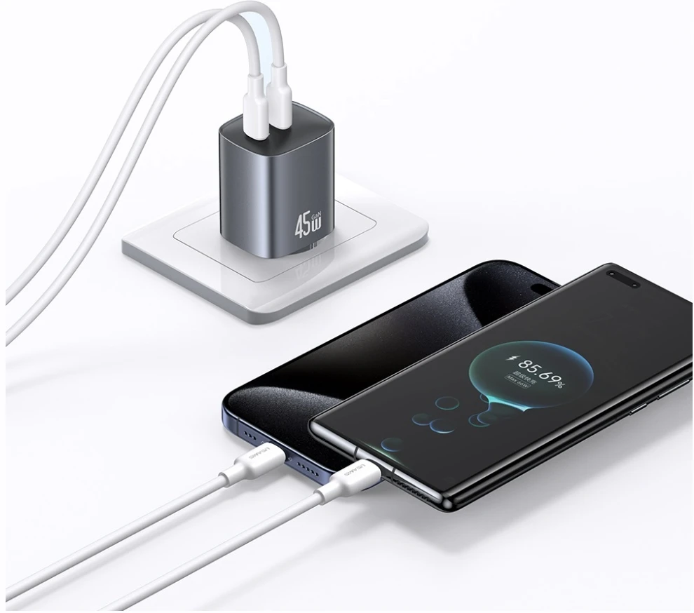 Laidinis įkroviklis USAMS CC305 T66 45W GaN 2xUSB-C tarnish