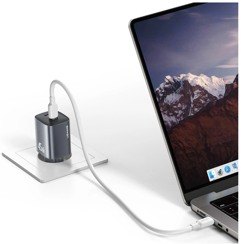 Laidinis įkroviklis USAMS CC305 T66 45W GaN 2xUSB-C tarnish