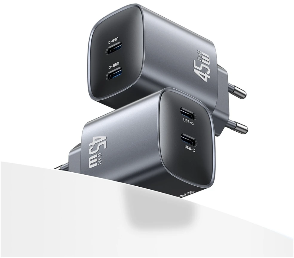 Laidinis įkroviklis USAMS CC305 T66 45W GaN 2xUSB-C tarnish
