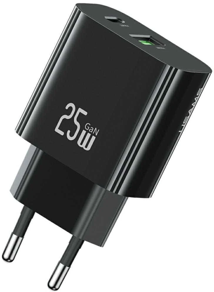 Laidinis įkroviklis USAMS CC315 T65 25W 1xUSB-C 1xUSB-A Fast Charging juodos spalvos
