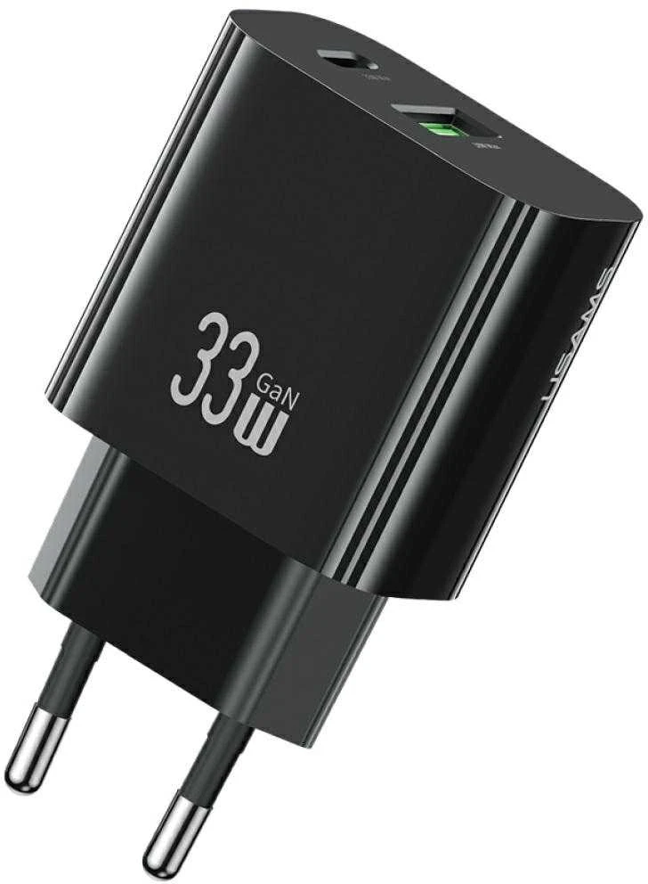 Laidinis įkroviklis USAMS CC317 T65 33W 1xUSB-C 1xUSB-A Fast Charging juodos spalvos