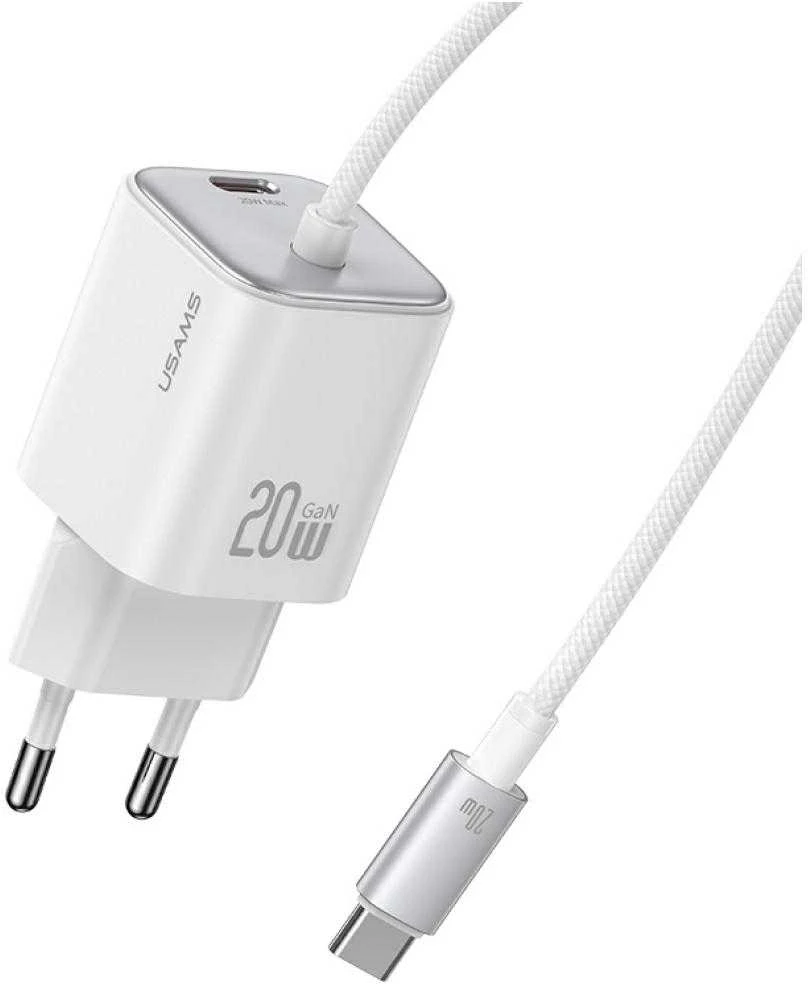 USAMS JC Series CC261 20W GaN Mini Fast Charger 2xUSB-C baltos spalvos