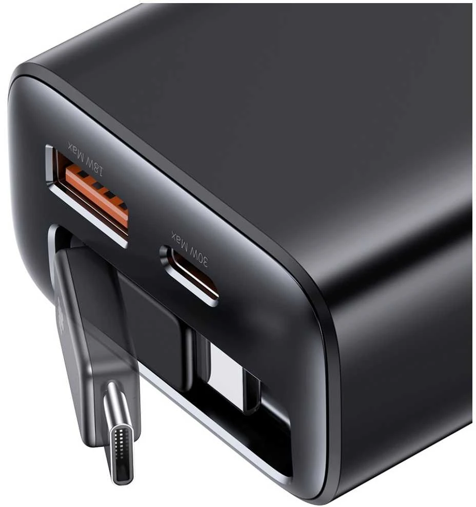 Laidinis įkroviklis USAMS Xiang Series CC296 30W 1xUSB-C 1xUSB-A + USB-C cable juodos spalvos