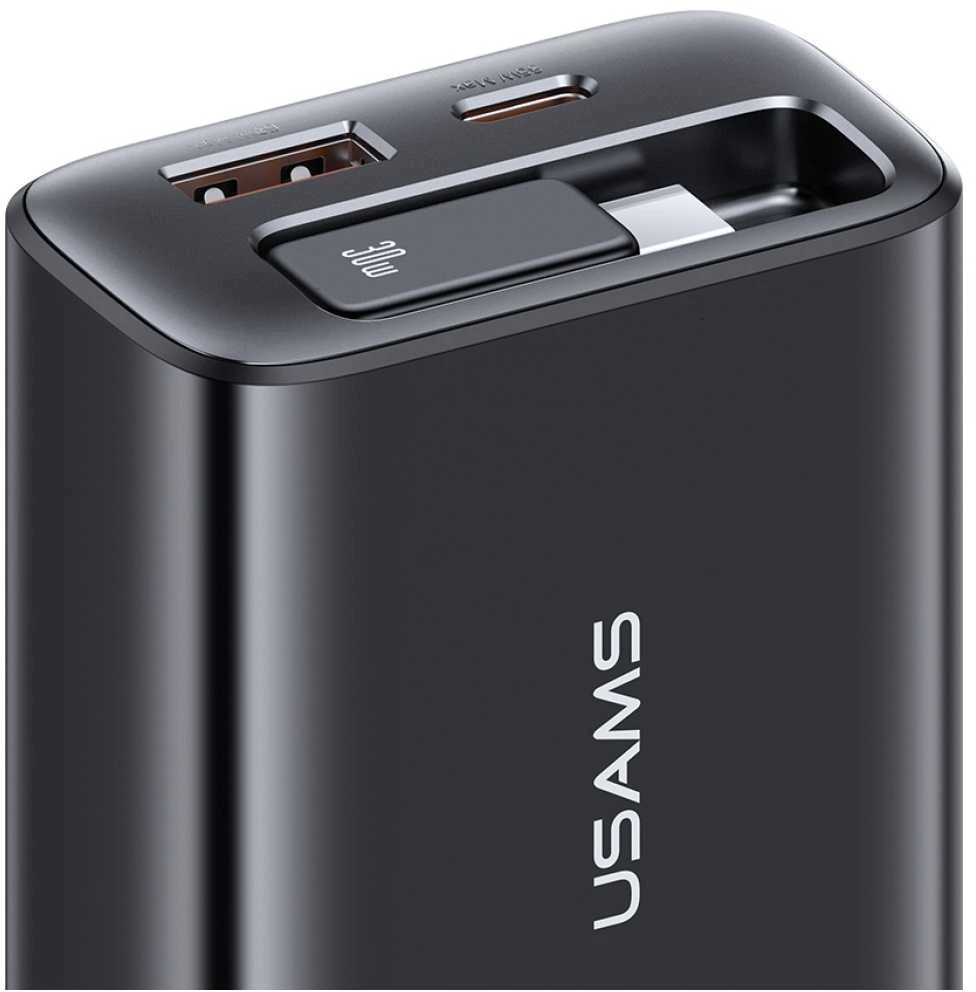 Laidinis įkroviklis USAMS Xiang Series CC296 30W 1xUSB-C 1xUSB-A + USB-C cable baltos spalvos