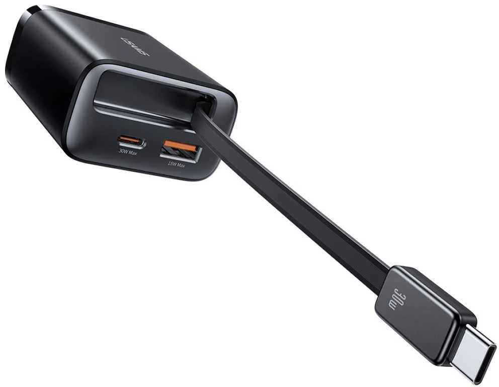 Laidinis įkroviklis USAMS Xiang Series CC296 30W 1xUSB-C 1xUSB-A + USB-C cable juodos spalvos