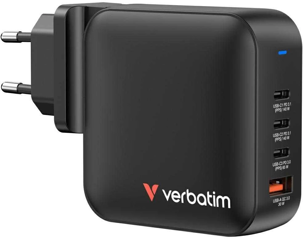 Verbatim Mini GaN Charger 165W Universalus Juoda AC Spartusis įkrovimas Vidaus