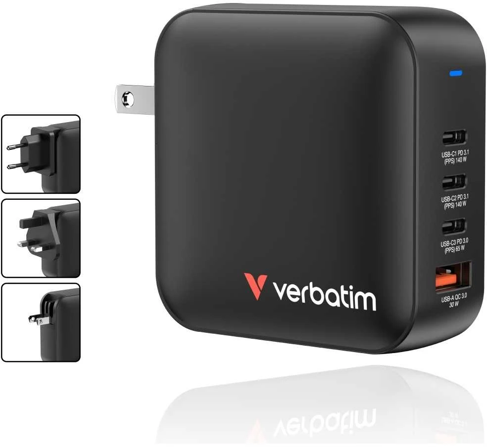 Verbatim Mini GaN Charger 165W Universalus Juoda AC Spartusis įkrovimas Vidaus
