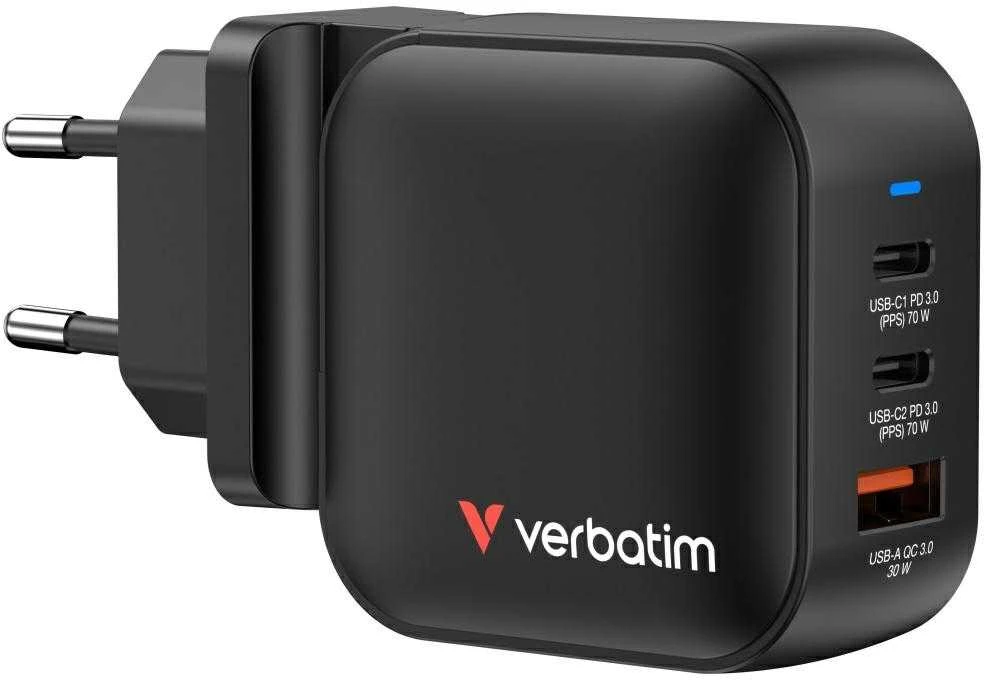 Verbatim 70W GaN įkroviklis su trimis USB jungtimis