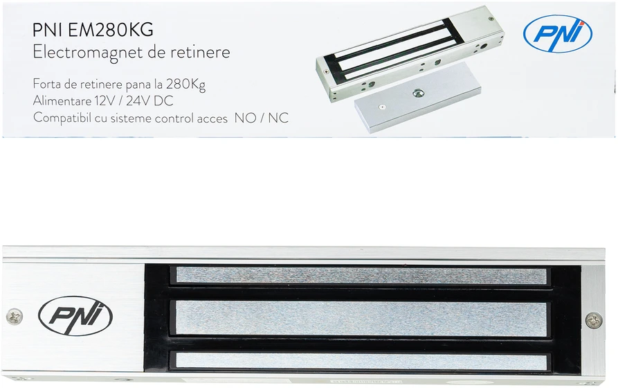 Laikantis elektromagnetas PNI EM280KG NO/NC/COM, uždarymo jėga 280kg, maitinimo įtampa 12V 24V