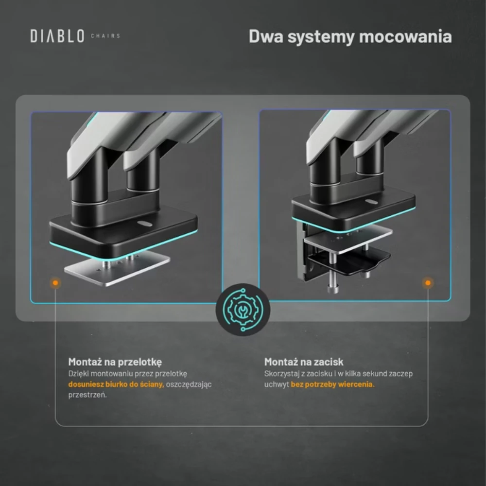 Diablo Chairs Diablo dvigubas monitoriaus laikiklis 49 colių ekranams | Pilka-juoda RGB X-Arm Dual
