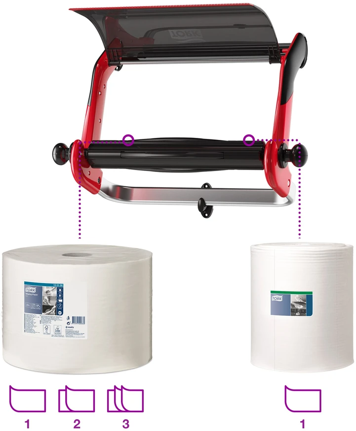 Laikiklis pramoniniam popieriui Tork Performance Wall Stand W1 (652108), pakabinamas, raudonos/juodos spalvos, metalinis