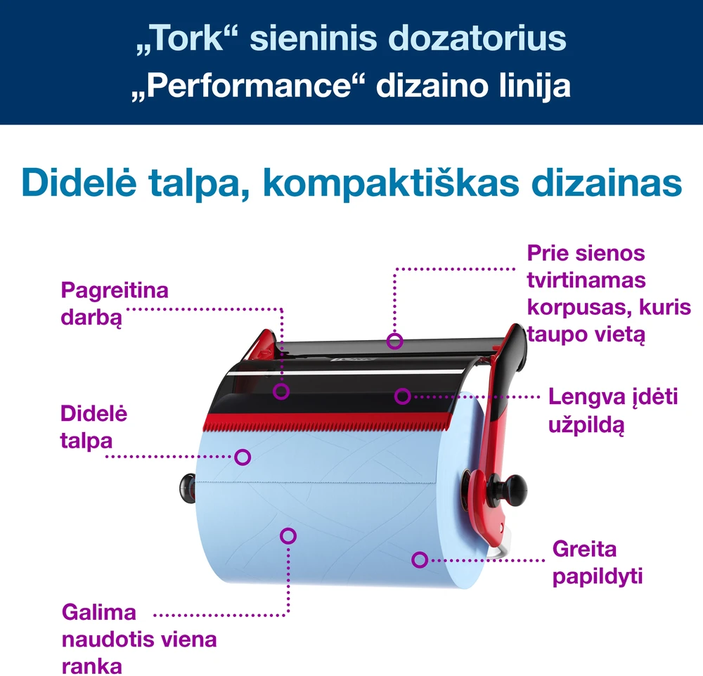 Laikiklis pramoniniam popieriui Tork Performance Wall Stand W1 (652108), pakabinamas, raudonos/juodos spalvos, metalinis
