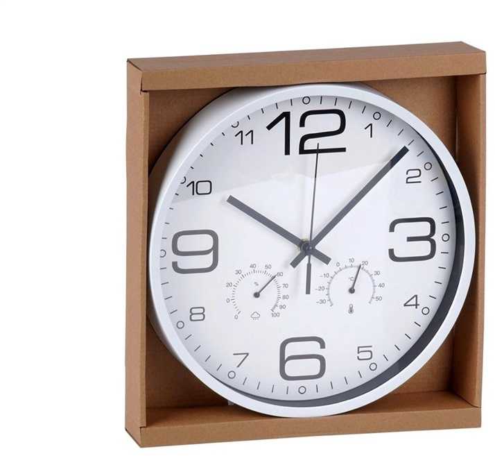 Nežinomas Sieninis laikrodis baltas su higrometru termometru 30 cm