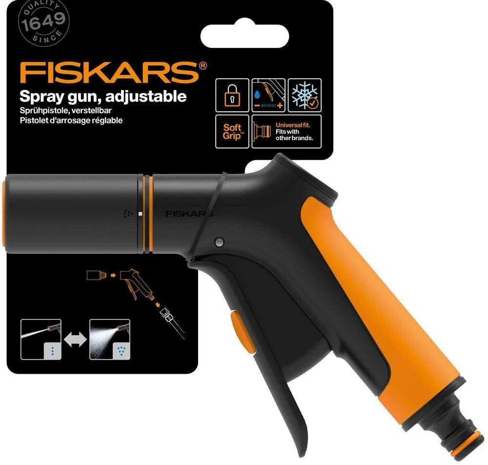 Fiskars „Comfort“ reguliuojamas laistymo pistoletas, su valdymu priekyje