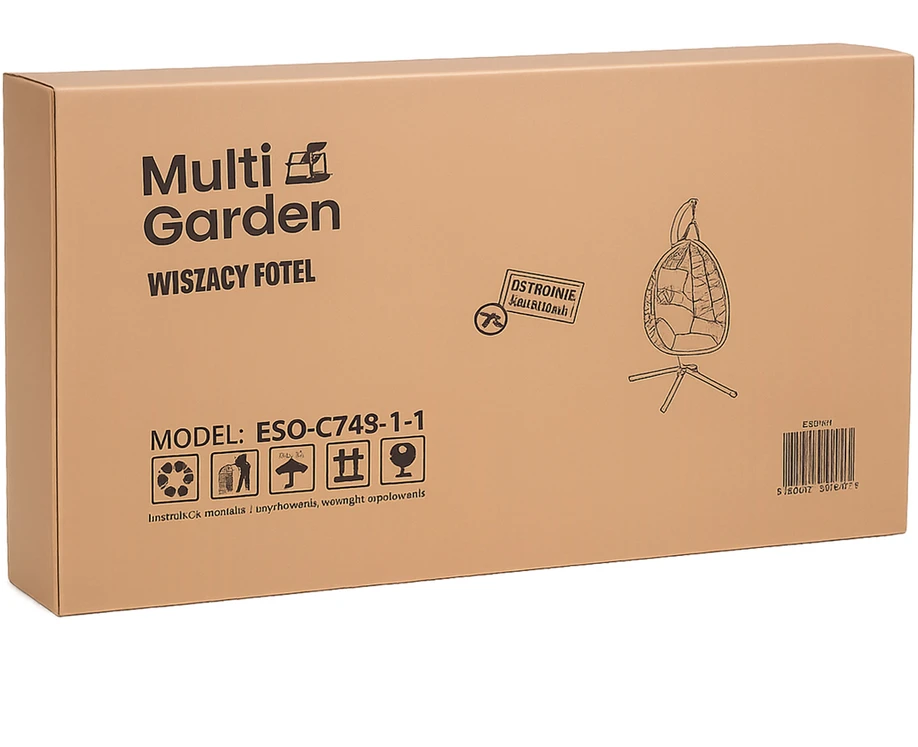 „Cocoon“ pakabinama kėdė, laisvai stovinti, supamoji sodo kėdė, iki 120 kg, pagalvėlės, juodos, „MultiGarden“