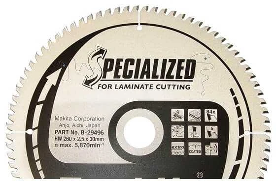 Makita T.C.T. pjūklas SPECIALIZED 250X2.5X30mm 5° T84 B-29480 T.C.T • 250 x30 mm • T84 • 5° • MDF/laminatui