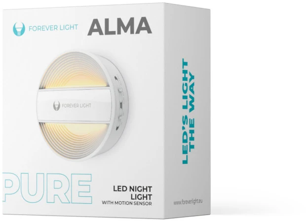 LED naktinė lempa apvali PURE FLC-20 ALMA PIR balta 500mAh Forever Light