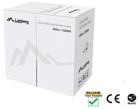 LANBERG LAN kabelis UTP kat.5e 305m mėlynas solid CU fluke