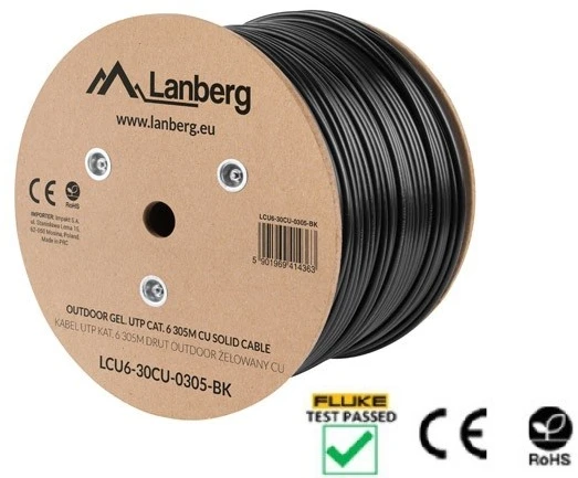 Lanberg UTP solid gel. cable, CU, cat. 6, 305m, Juodas