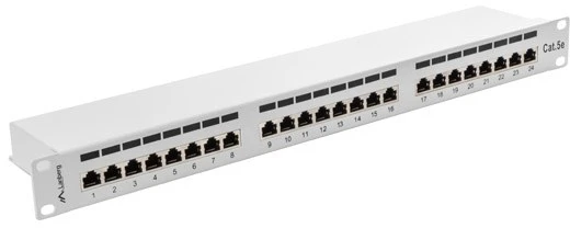 LANBERG PPS5-1024-S komutacinė panelė, 24 prievadų, 1U, cat. 5e, ekranuota, pilka